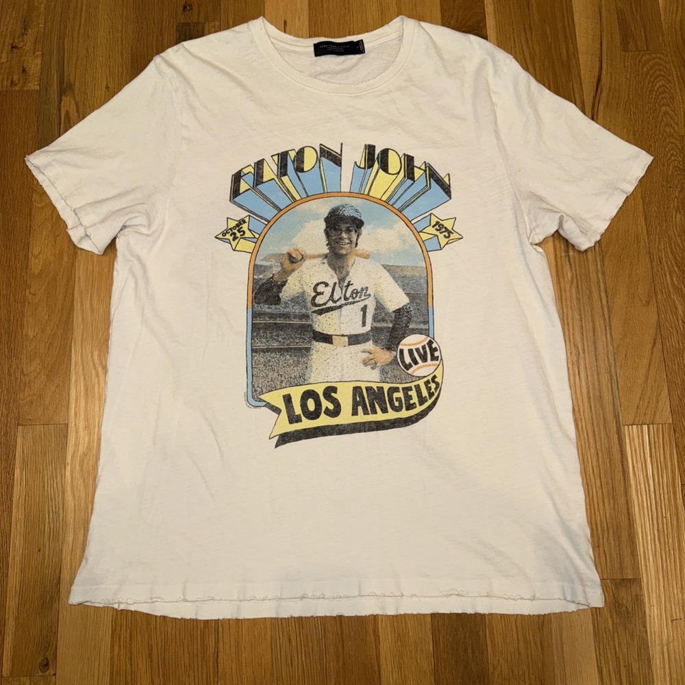 Elton John‎ 1975 Los Angeles Live In Concert JUNK FOOD T-shirt Men L Music